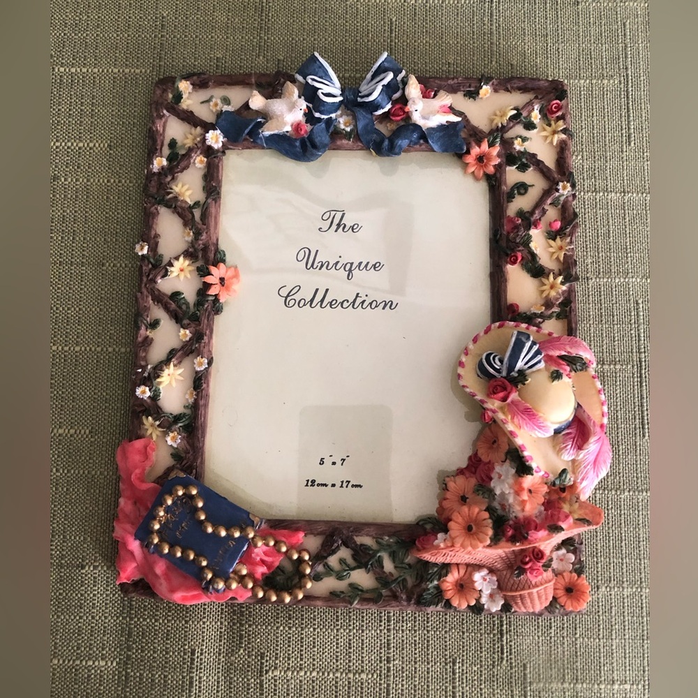 The Unique Collection Floral Decorative Photo Frame - Pink & Blue